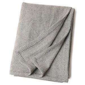100% Wool Grey and Ivory Soft Herringbone Throw Blanket 53"x69"